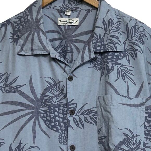 South Bay Outfitters Hawaiian Button-up Shirt Men's 2XL Gray Pineapple Print - Picture 2 of 14